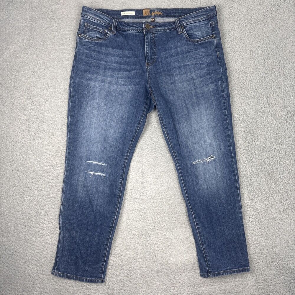 KUT from the Kloth Celine Slouchy Boyfriend Jeans Womens SZ 16W Blue Distressed